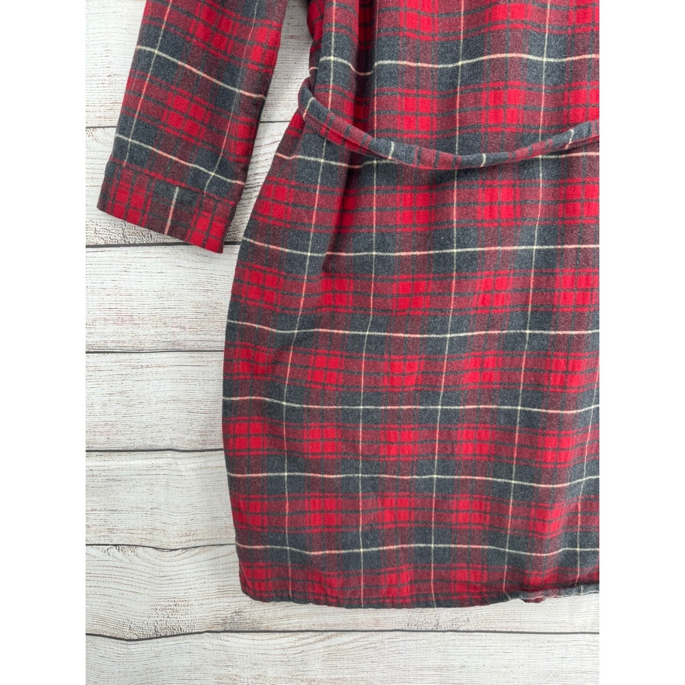 L.L. Bean Flannel Robe Men Large Tall Red Plaid Cotton Belted Loungewear - Picture 9 of 9